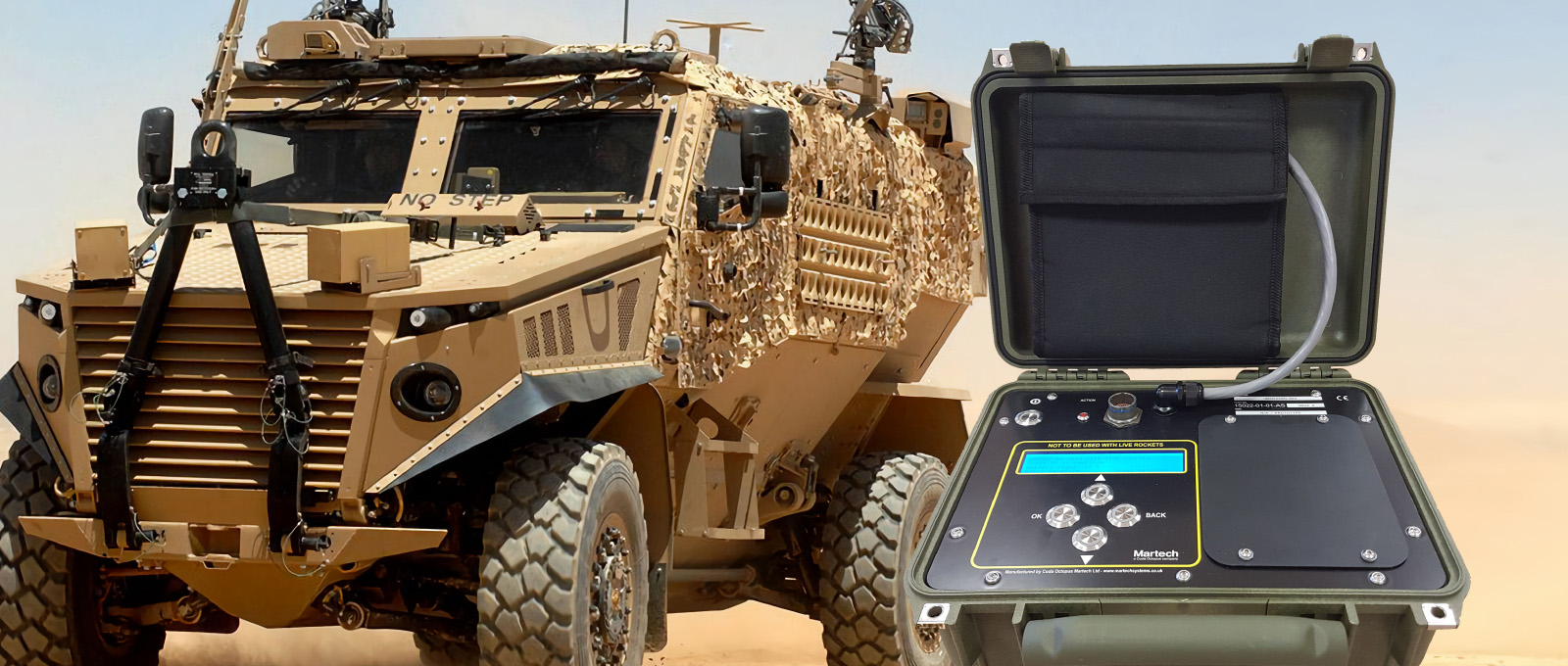 Foxhound military vehicle with special test equipment in a rugged Pelicase for the British Army